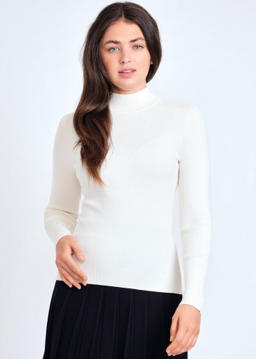 Off White High Neck Ribbed Fitted Sweater | Modest Women